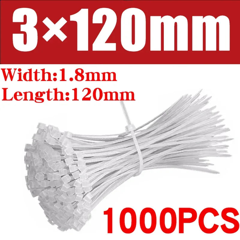 500/1000PCS/bag Self-locking Plastic Nylon Tie White Zip Wraps Strap Nylon Cable Tie Set Fastening Ring Loop Wire Wrap