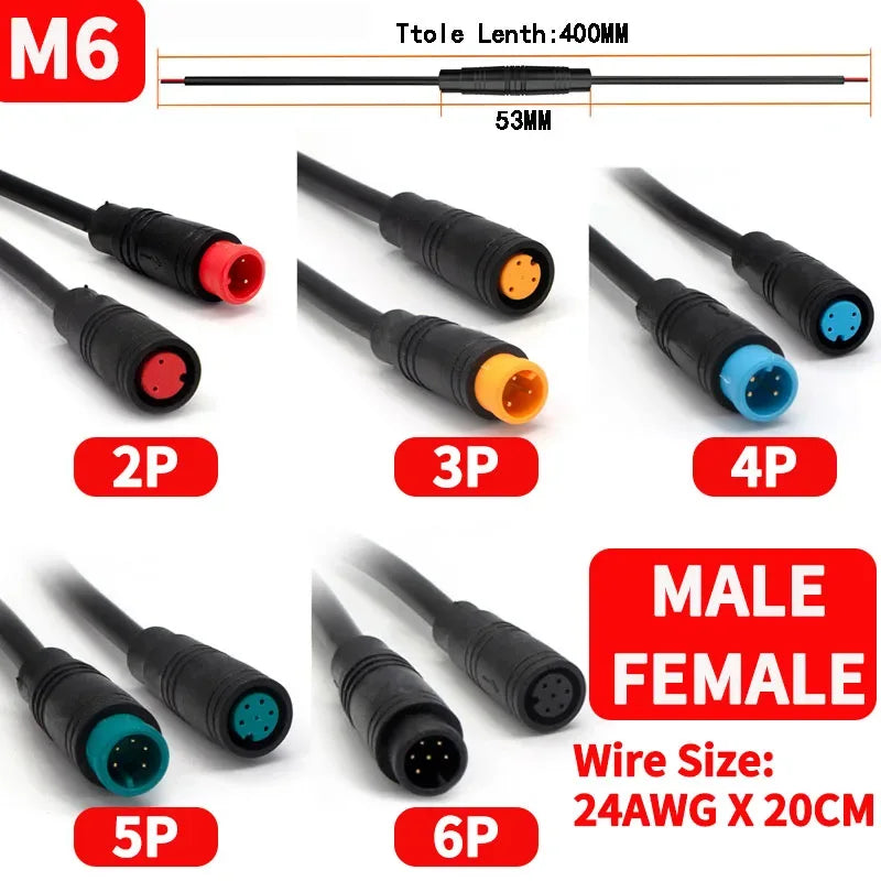 5/10/100 Set M6 M8 2 3 4 5 6 Pin Julet Electric Butt Plug Connector Wiring Line Scooter Brake Cable Pluger Signal Sensor 20CM