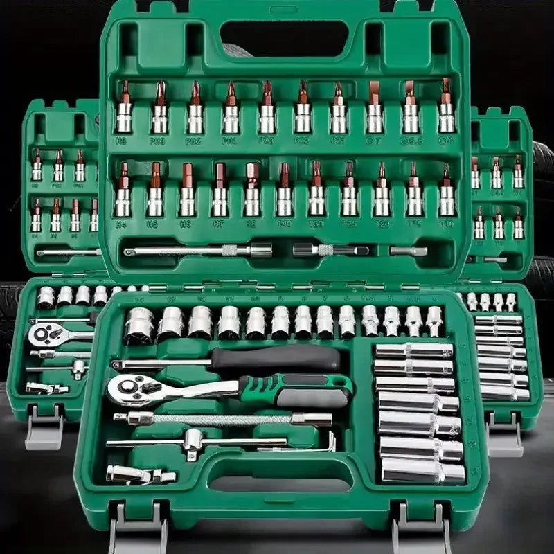 Advanced Car Repair Kit , Green Toolbox, 46pcs Professional Ratchet Set Professional Tool Set, Car Maintenance Essentials