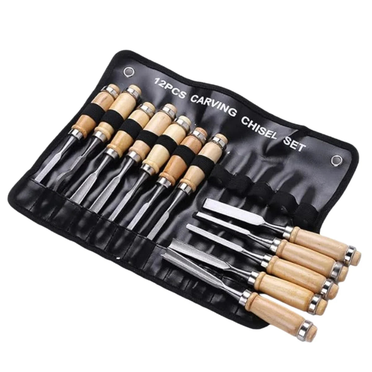 12Pcs Wooden Carving Chisel Set, Woodworking Tools Set with Pouch, Full Size Knife Gouge Kit for Carving Projects Consruction An