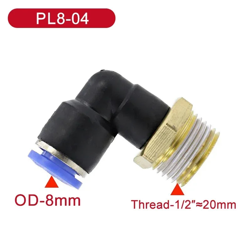 5Pcs SL Water Air Hose Pneumatic Air Connector 1/8 "1/4" 3/8 "1/2" Male Thread Elbow Pneumatic Fitting 4/6/8/10/12mm