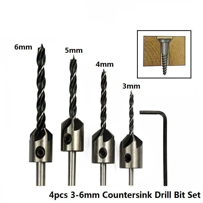 HSS Countersink Drill Bit Set 3mm–10mm – Woodworking Chamfer & Pilot Hole Bits