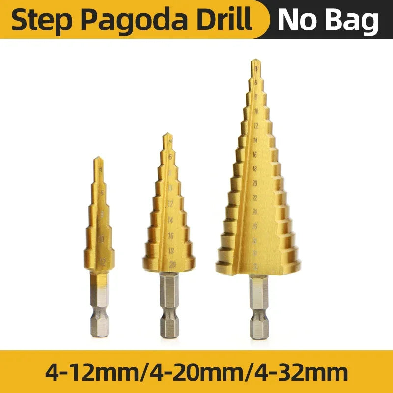 HSS Titanium Step Drill Bit High Speed Stepped Drill Set Saw Drill Tools Conical Stage Drill For Metal Wood