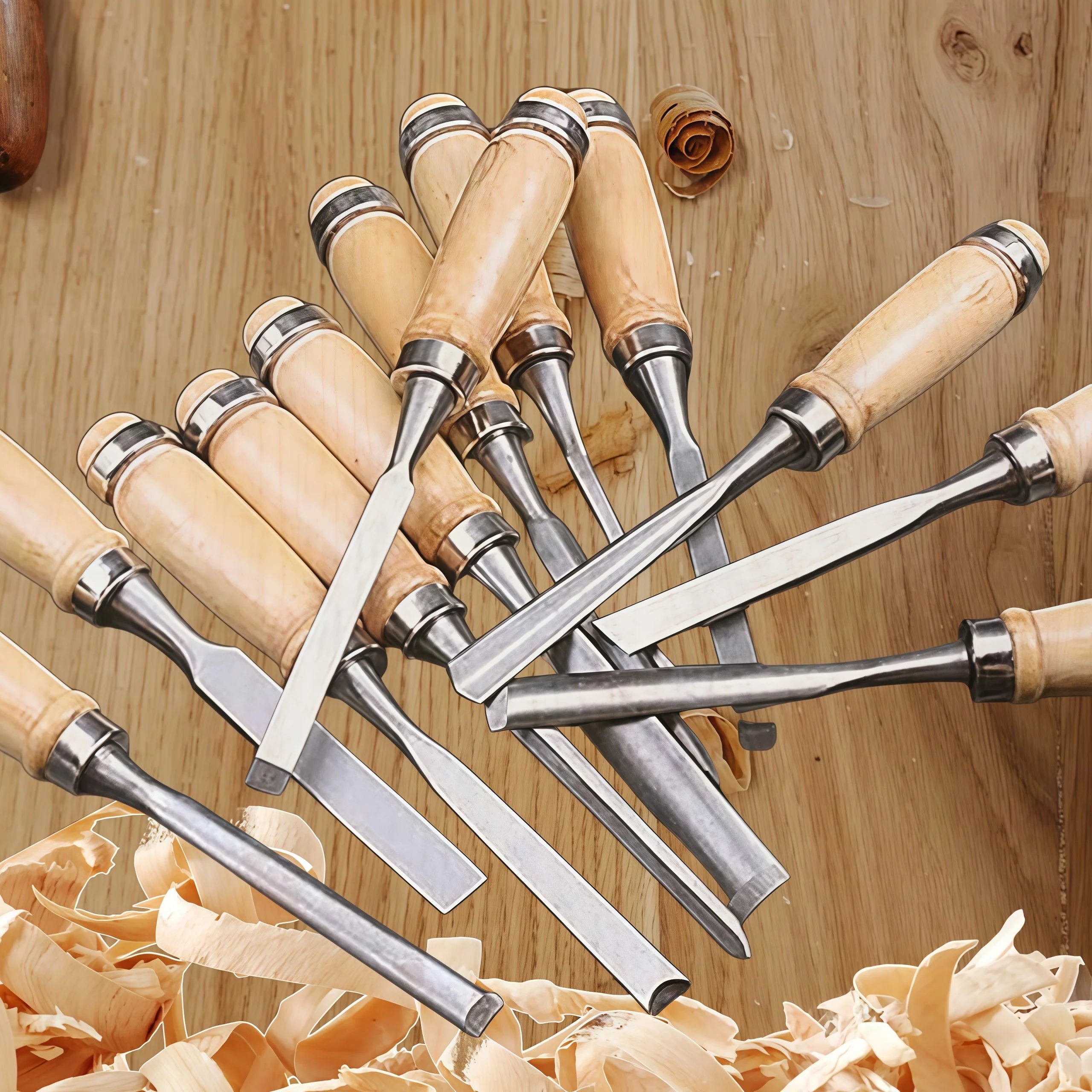 12Pcs Wooden Carving Chisel Set, Woodworking Tools Set with Pouch, Full Size Knife Gouge Kit for Carving Projects Consruction An
