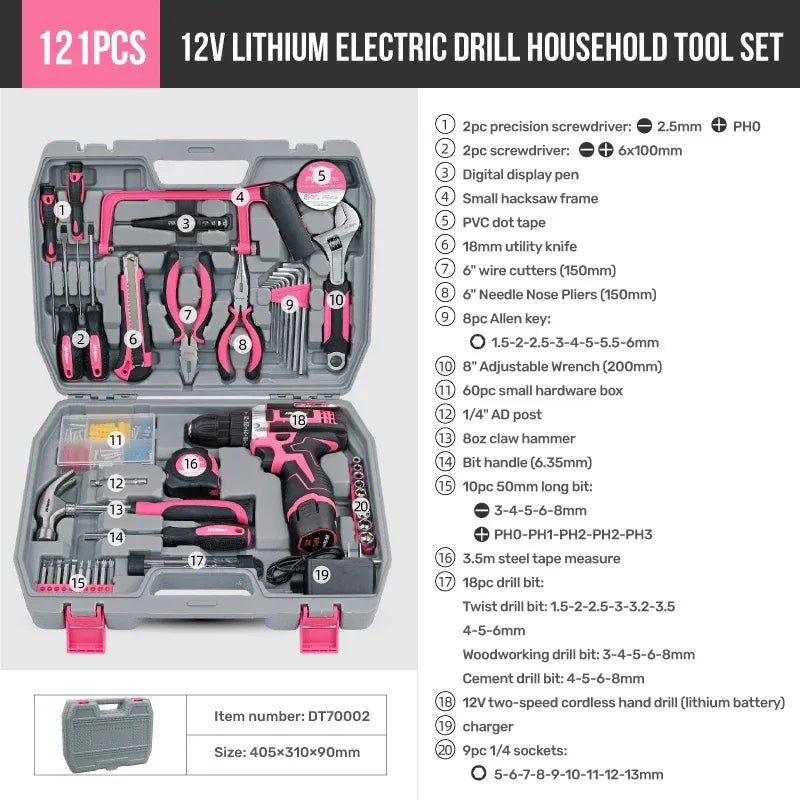 Hi-Spec Pink Electric Screwdriver & Drill Kit – Home Tool Set for DIY Repairs