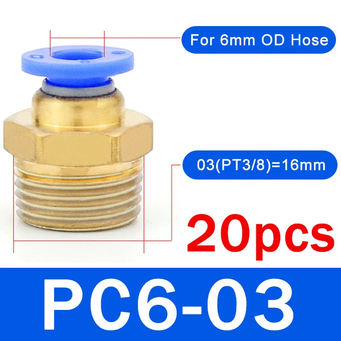 20PCS Pneumatic Air Connector Fitting PC 4mm 6mm 8mm 10mm 12mm Thread 1/8" 1/4" 3/8" 1/2" Hose Fittings Pipe Quick Connectors