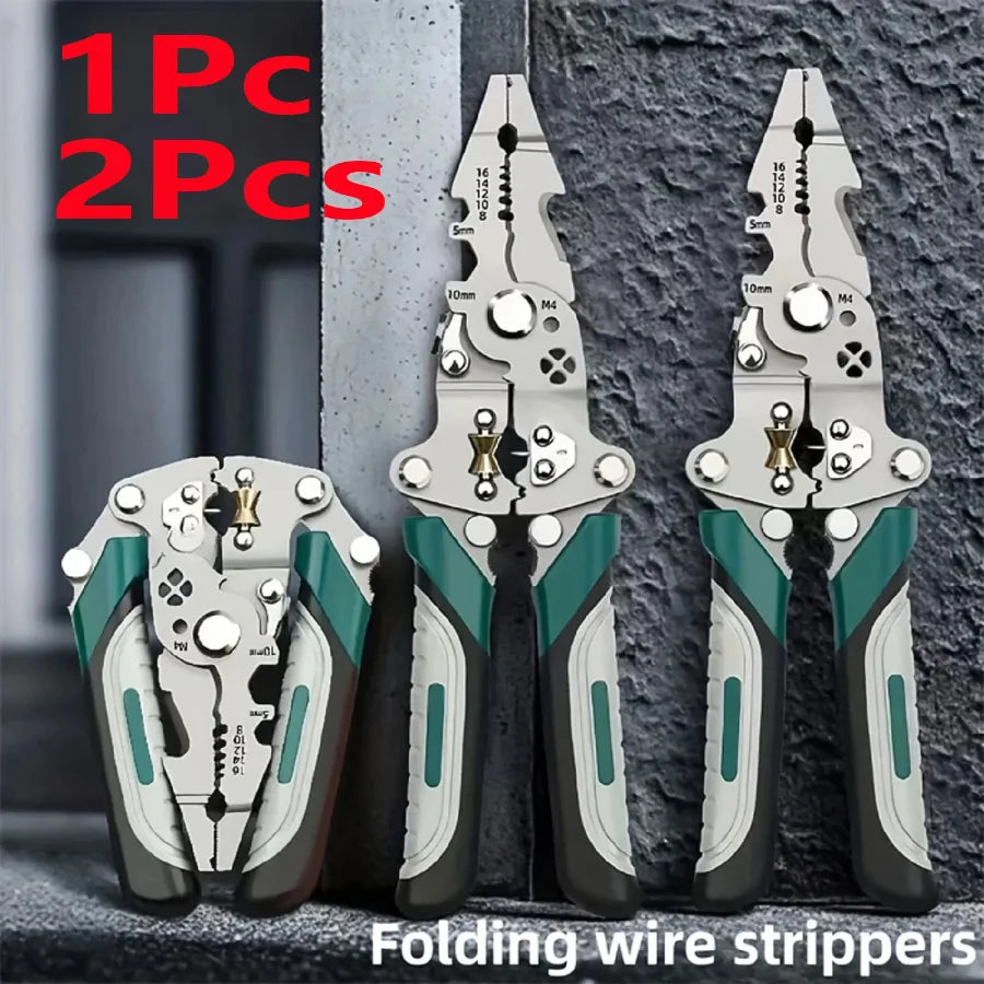 1/2Foldable 18-in-1 Wire Stripping Pliers Crimping Tool Multifunctional Electrician Pliers, Professional-Grade Electrician Tools