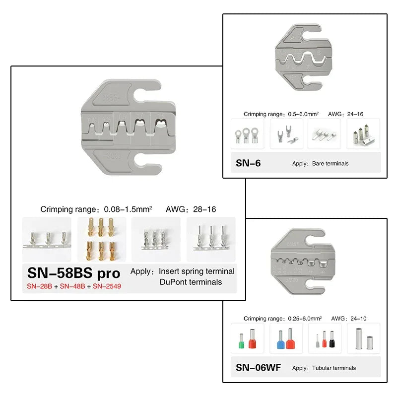 6 In 1 Crimping pliers SN-58B 5 jaw kit for 2.8 4.8 6.3 VH2.54 3.96 2510/tube/insuated terminals electrical clamp tools