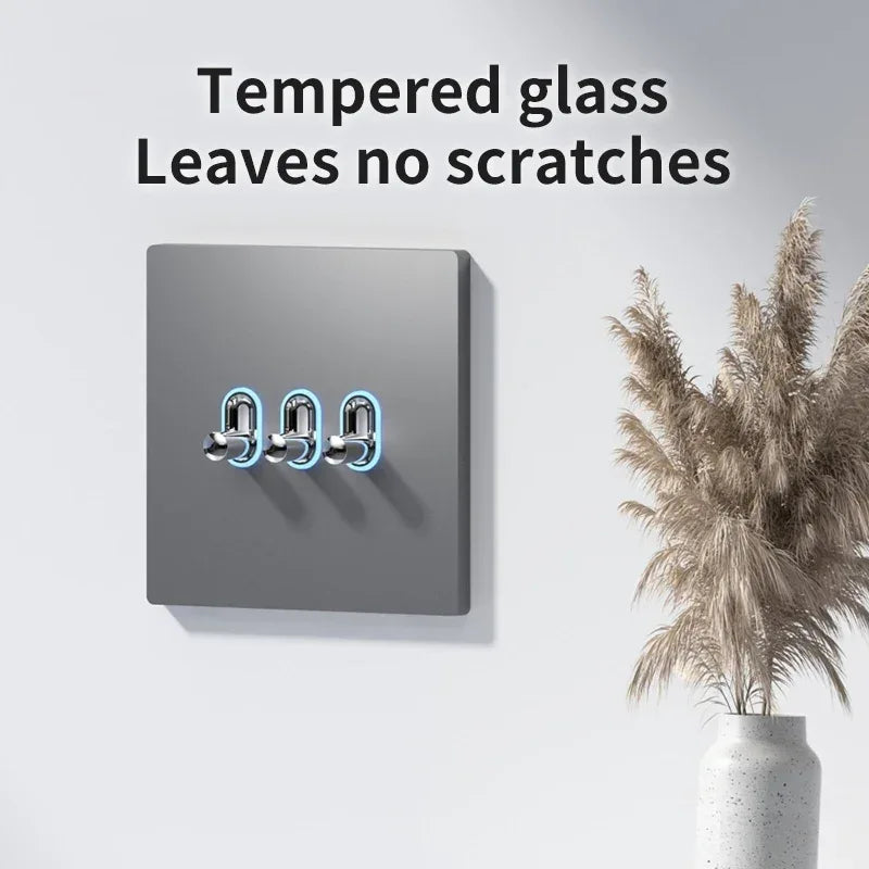 Black Glass Wall Switch & Socket Panel – EU/UK Standard with USB, TV/SAT/Network Ports, Modern Sliding Design