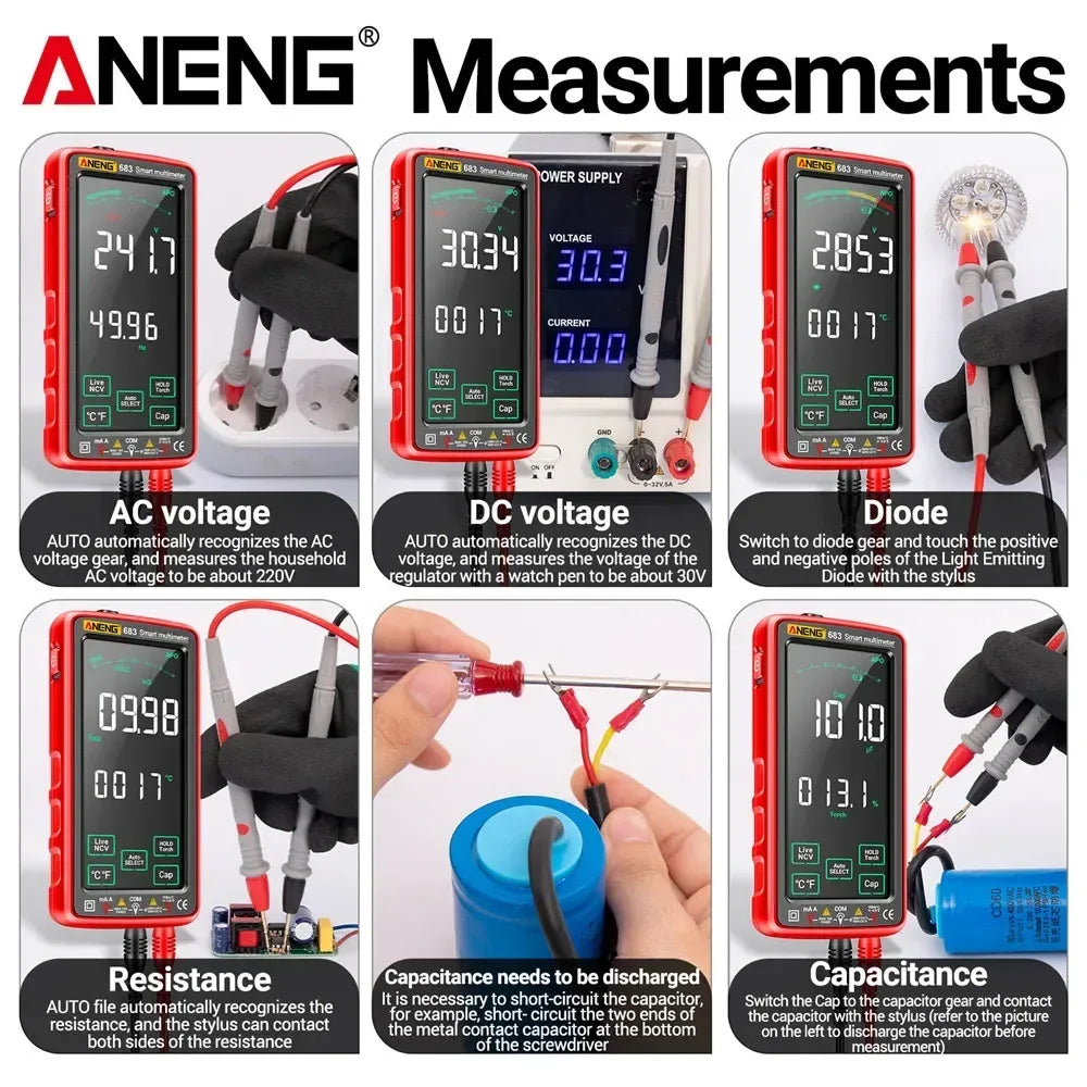 ANENG 683 Smart Multimeter Tester High-end Touch Rechargeable 6000 Counts Multimetro Test Multitester AC/DC Voltage Current Tool