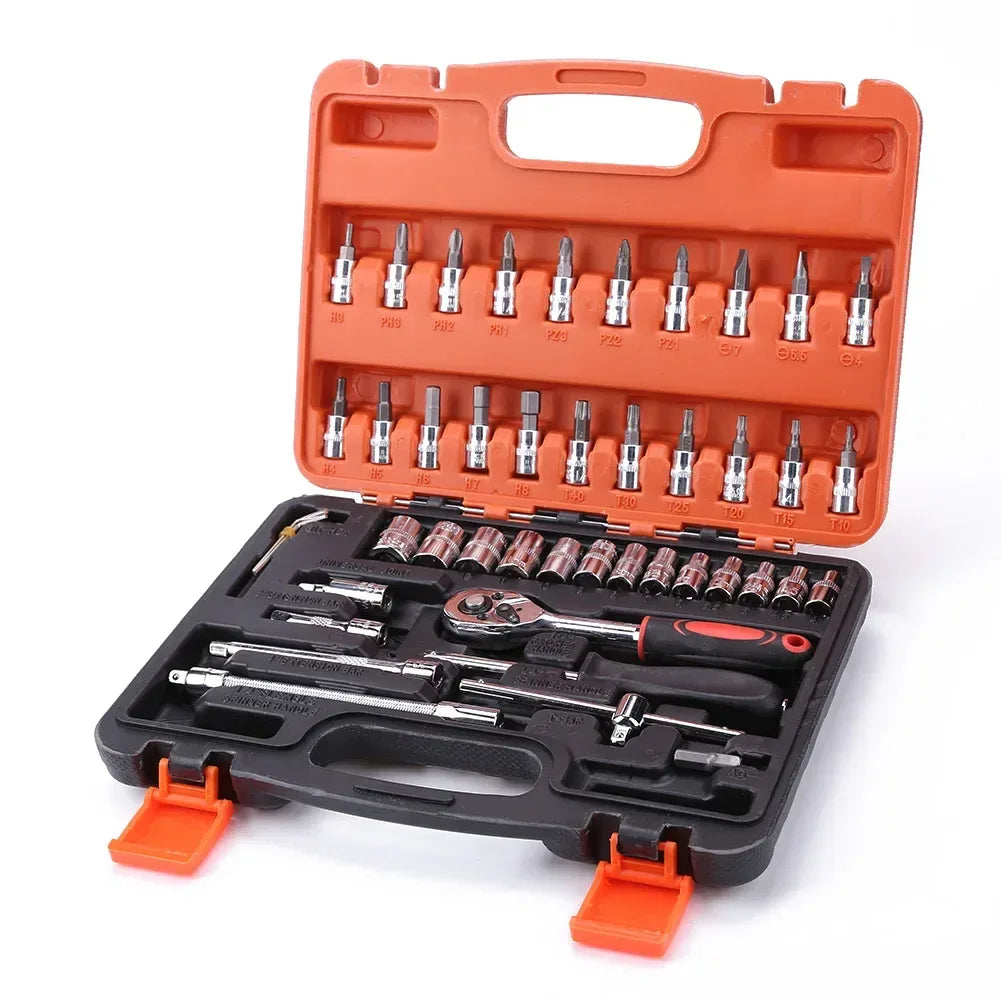 46pcs Socket Set Car Repair Tool Ratchet Spanner Wrench Set Pawl Socket Spanner Screwdriver Professional Metalworking Tool Kit