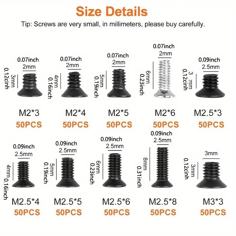 250/500pcs/box computer small mini screw set M2 M2.5 M3 carbon steel computer notebook laptop screws kit