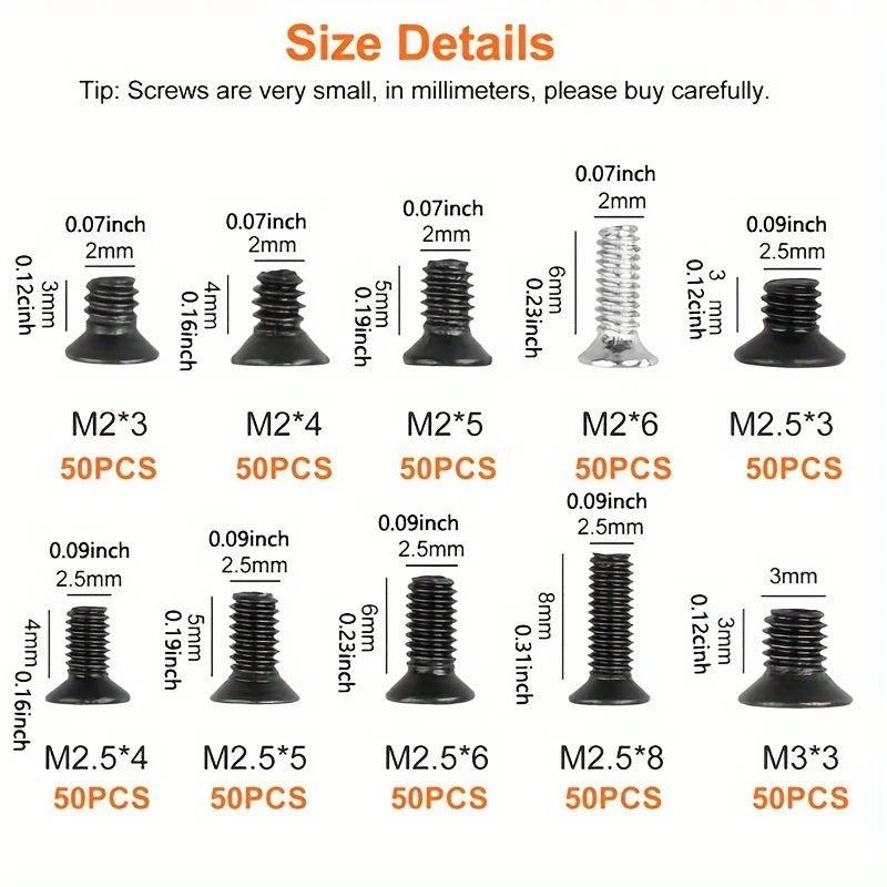 250/500pcs/box computer small mini screw set M2 M2.5 M3 carbon steel computer notebook laptop screws kit