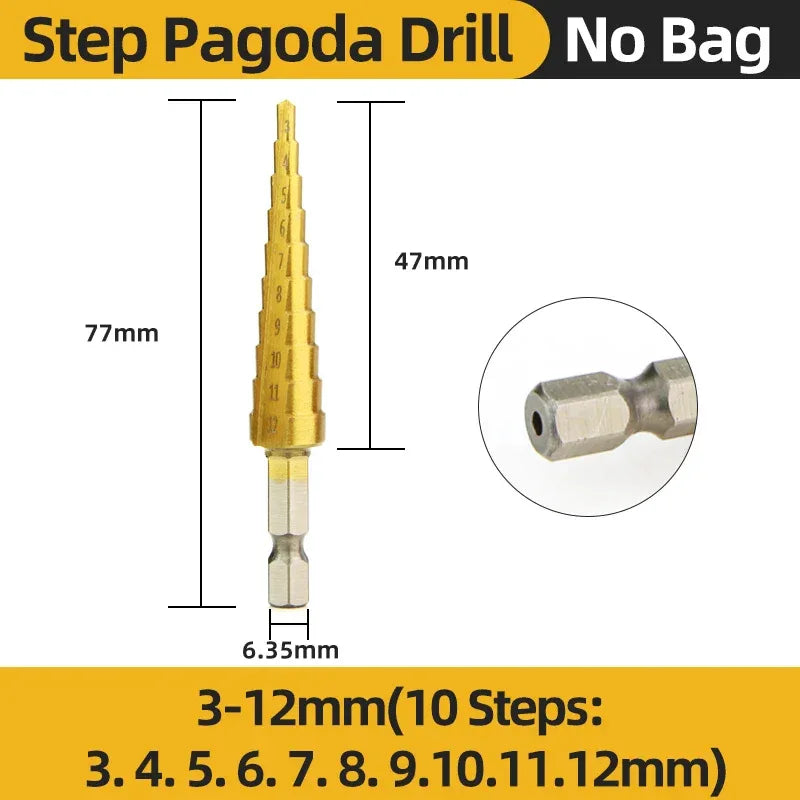 HSS Titanium Step Drill Bit High Speed Stepped Drill Set Saw Drill Tools Conical Stage Drill For Metal Wood