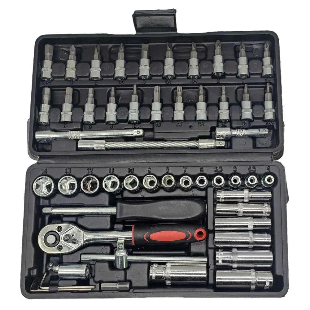 53pc/46pc Car Repair Tool Kit 1/4-Inch Socket Set Car Repair Tool Ratchet Torque Wrench Combo Auto Repairing Set Mechanic Tools