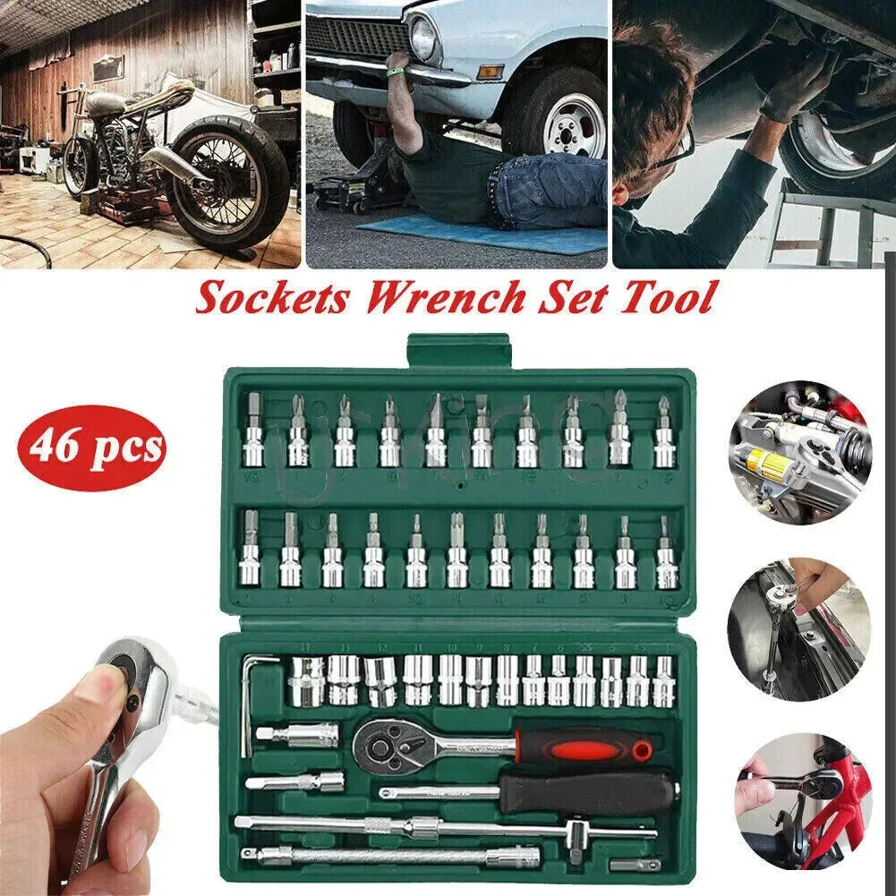 53pc/46pc Car Repair Tool Kit 1/4-Inch Socket Set Car Repair Tool Ratchet Torque Wrench Combo Auto Repairing Set Mechanic Tools