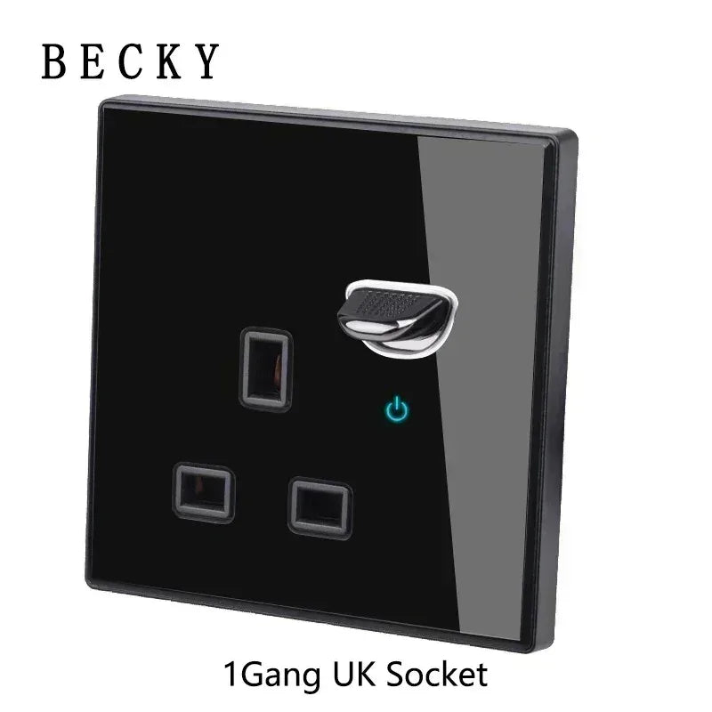 Black Tempered Glass Wall Switch Panel Led European 16a Socket Retro Toggle Light Switch Eu Uk Standard 2usb Socket 1Gang-4gang