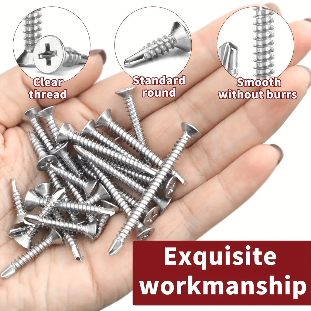 250pcs Stainless Steel Cross Round Head With Pad Self Drilling Self Tapping Screw
