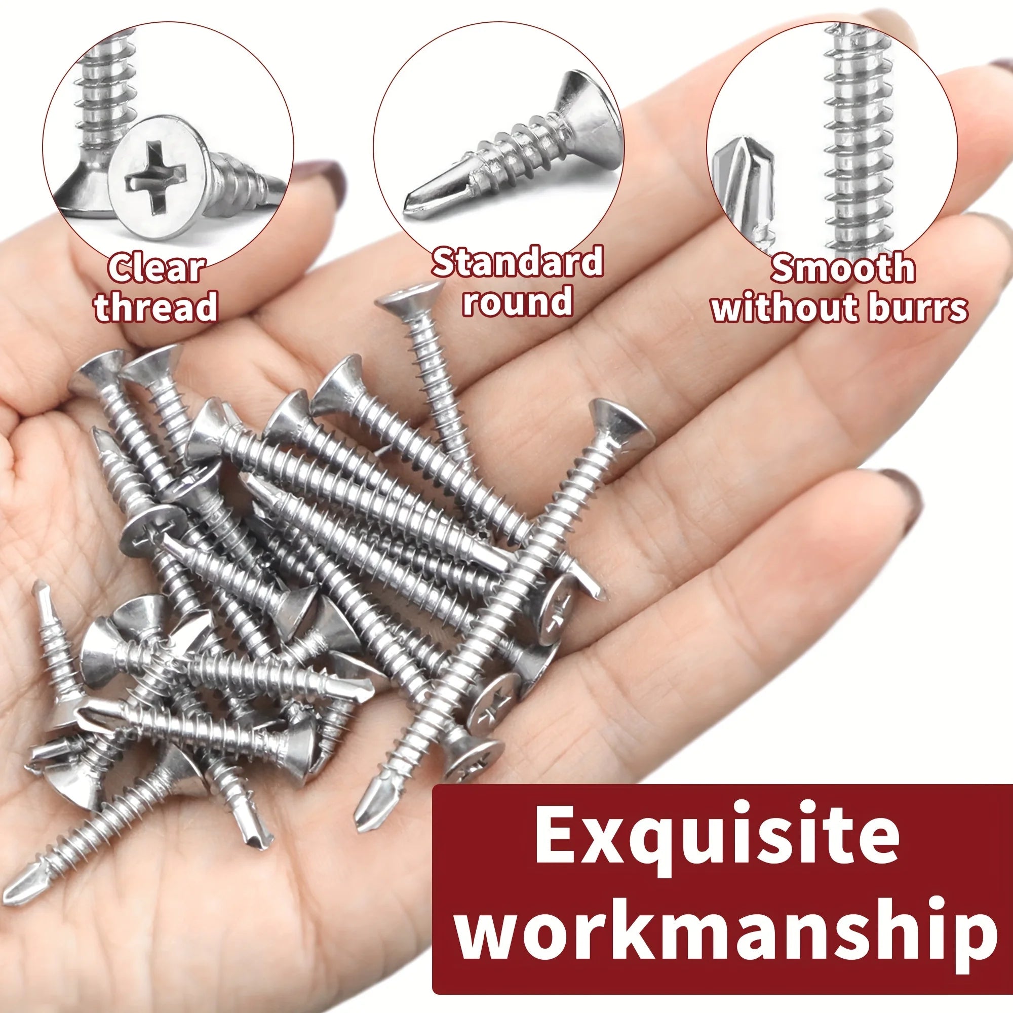 250pcs Stainless Steel Cross Round Head With Pad Self Drilling Self Tapping Screw