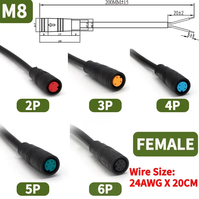 5/10/100 Set M6 M8 2 3 4 5 6 Pin Julet Electric Butt Plug Connector Wiring Line Scooter Brake Cable Pluger Signal Sensor 20CM