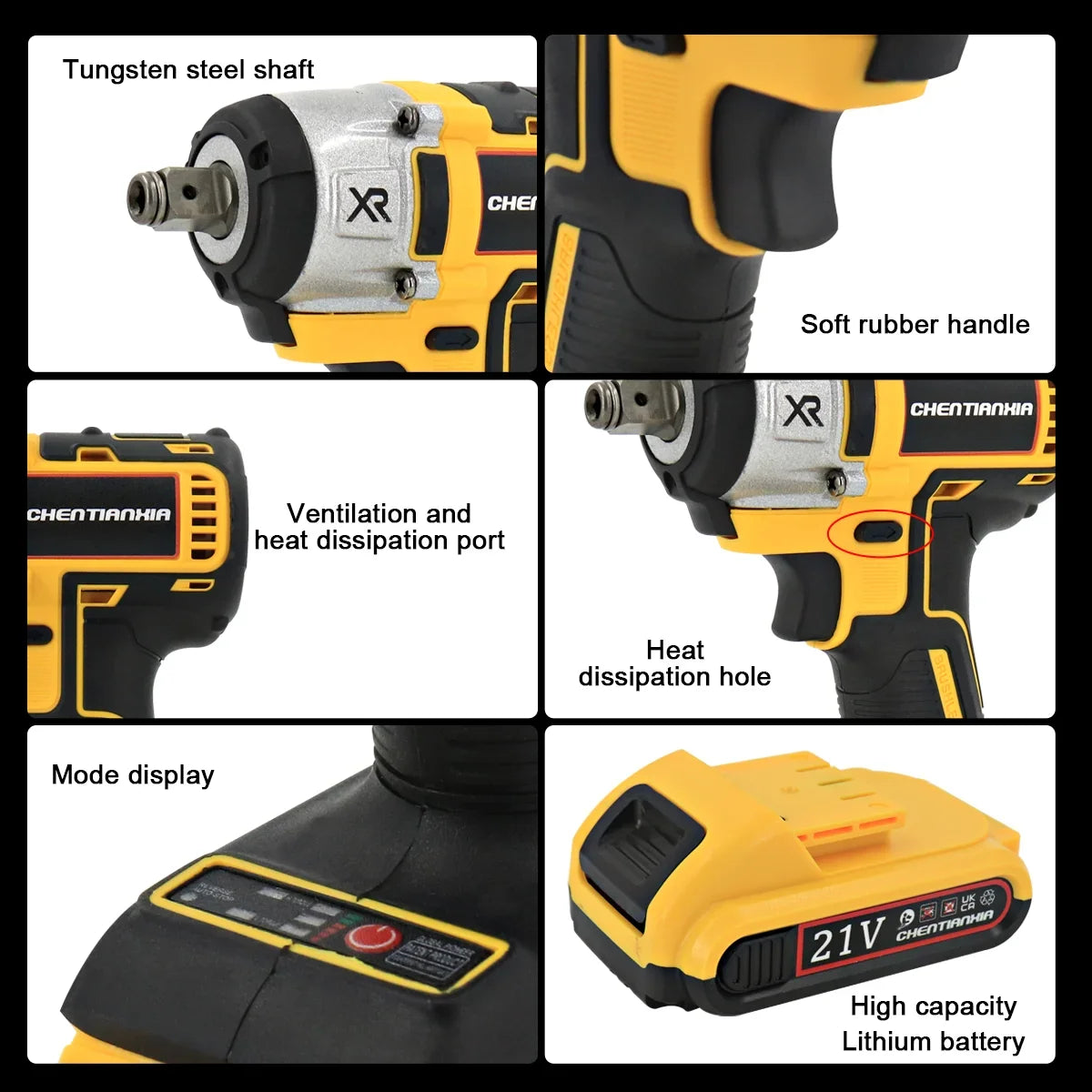 1000Nm 1/2" Cordless Electric Impact Wrench Drill Gun Ratchet Driver Includes 2 Battery, Charger and Kit Bag