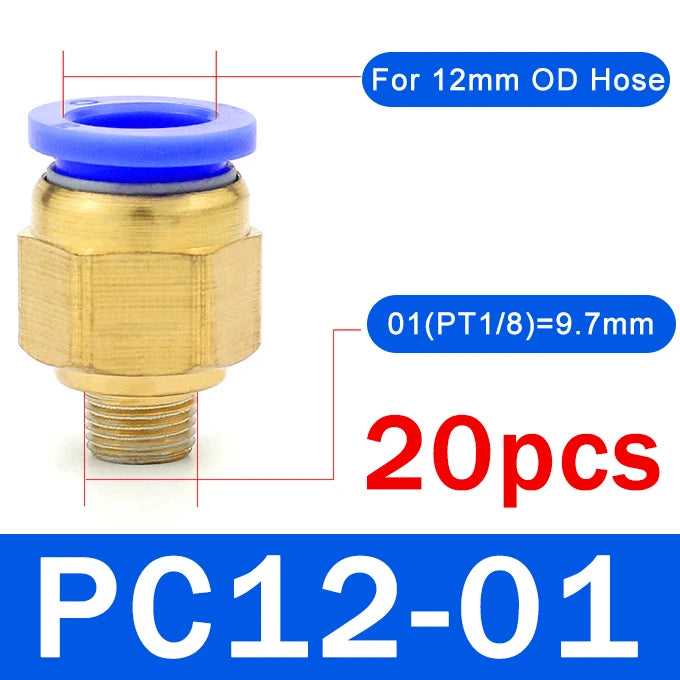 20PCS Pneumatic Air Connector Fitting PC 4mm 6mm 8mm 10mm 12mm Thread 1/8" 1/4" 3/8" 1/2" Hose Fittings Pipe Quick Connectors
