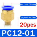 20PCS Pneumatic Air Connector Fitting PC 4mm 6mm 8mm 10mm 12mm Thread 1/8" 1/4" 3/8" 1/2" Hose Fittings Pipe Quick Connectors