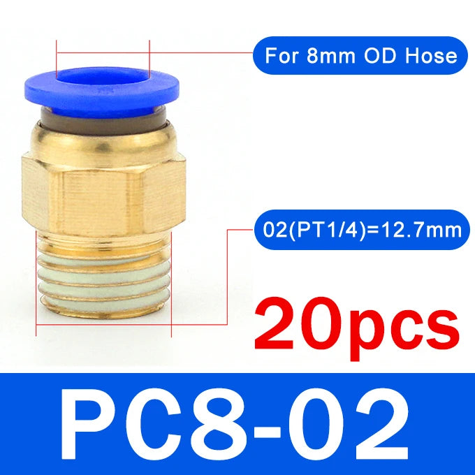 20PCS Pneumatic Air Connector Fitting PC 4mm 6mm 8mm 10mm 12mm Thread 1/8" 1/4" 3/8" 1/2" Hose Fittings Pipe Quick Connectors