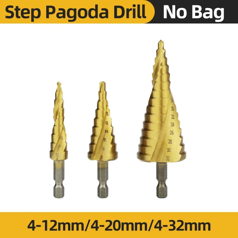 HSS Titanium Step Drill Bit High Speed Stepped Drill Set Saw Drill Tools Conical Stage Drill For Metal Wood