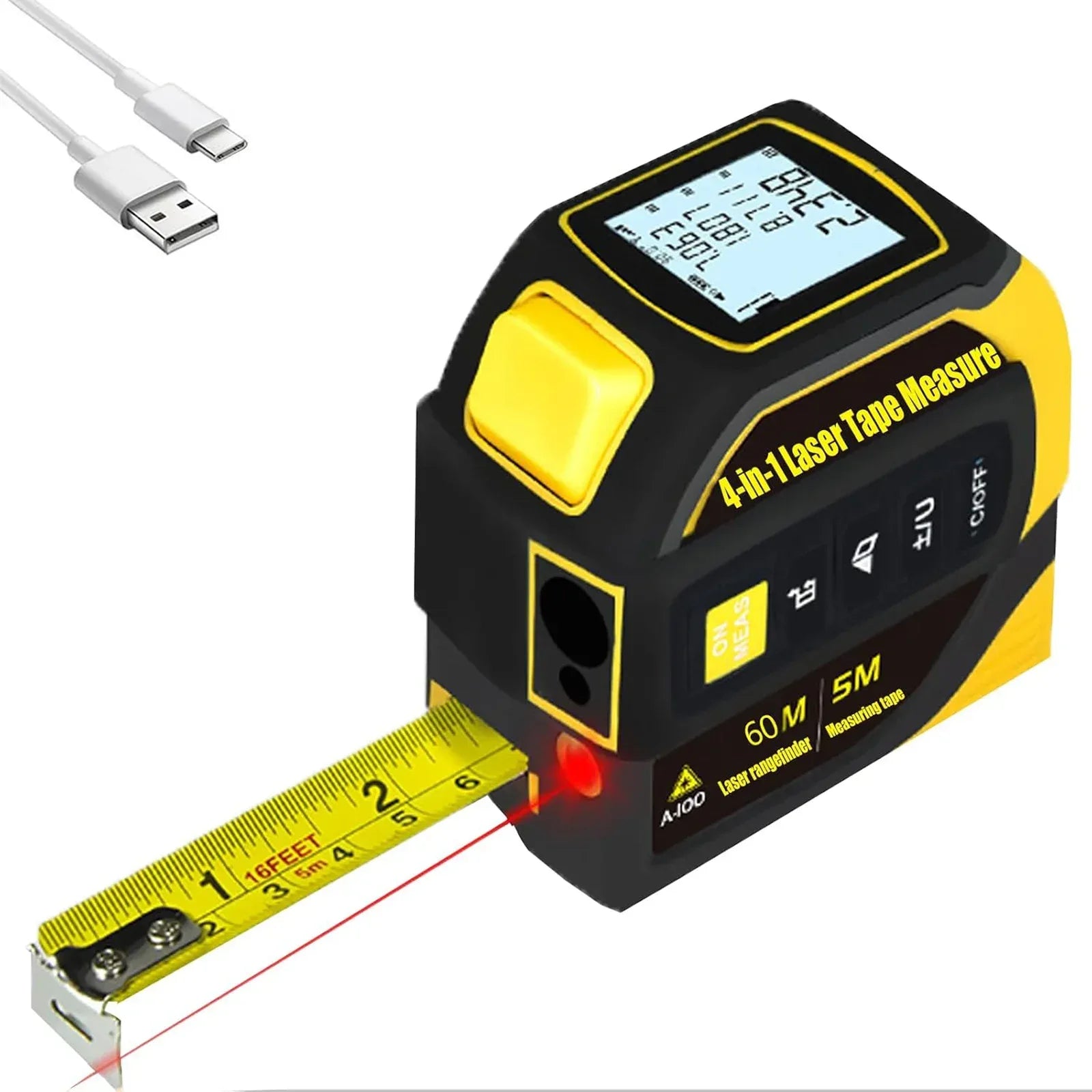 4-in-1 Laser Tape Measure Ruler 40/60/80/100m Laser Rangefinder 5M Infrared Laser Distance High Precision Measuring Instrument