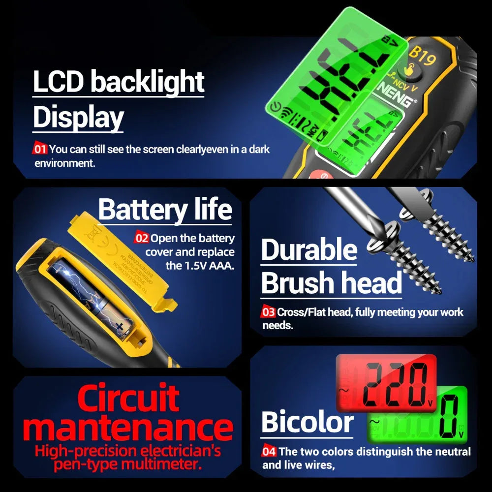 B16 Intelligent Sensing Digital Measuring Pen Non-Contact 30V-1000V Voltage Detector NCV Voltage Probing Tester Meter Tools