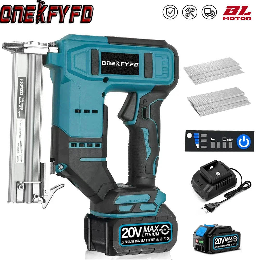 2 in 1 Brushless Electric Nail Gun Cordless Nailer Stapler Framing U-shape Nail Woodworking Tools Fit For Makita 18V Battery
