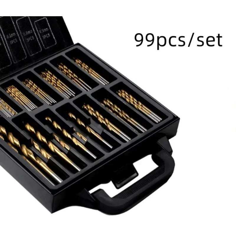 99PCS Titanium Coated HSS Twist Drill Bit Set (1.5–10mm)