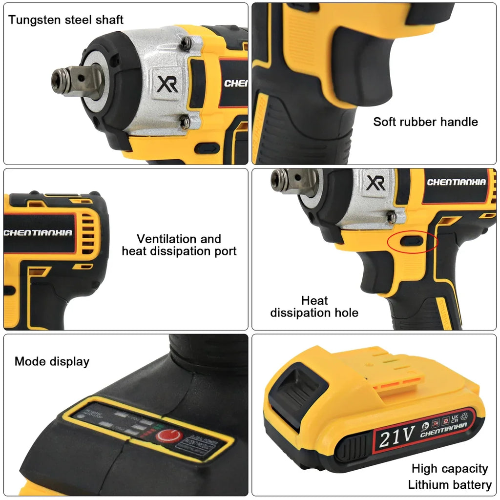 1000Nm 1/2" Cordless Electric Impact Wrench Drill Gun Ratchet Driver Includes 2 Battery, Charger and Kit Bag