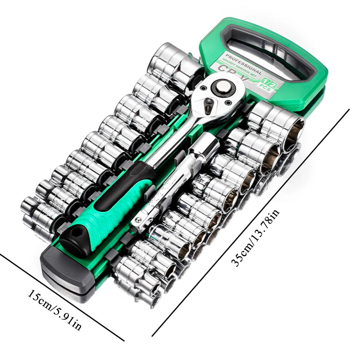 21 piece Set 1/2 Ratchet Wrench Socket Set Standard 24 Teeth, Including 123MM Extension Rod, Short Socket, Ratchet Wrench