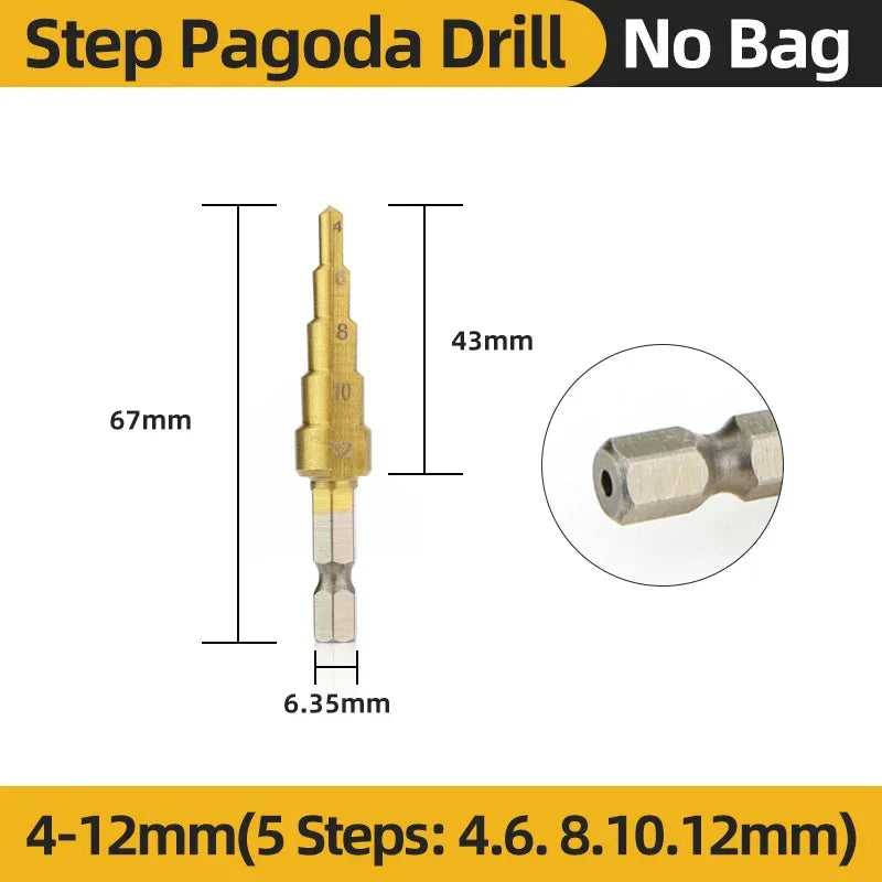 HSS Titanium Step Drill Bit High Speed Stepped Drill Set Saw Drill Tools Conical Stage Drill For Metal Wood