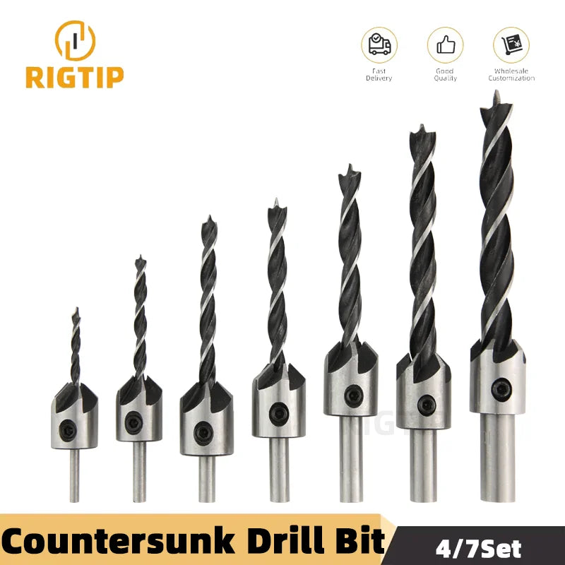 HSS Countersink Drill Bit Set 3mm–10mm – Woodworking Chamfer & Pilot Hole Bits