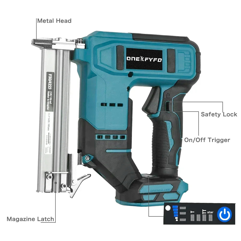 2 in 1 Brushless Electric Nail Gun Cordless Nailer Stapler Framing U-shape Nail Woodworking Tools Fit For Makita 18V Battery