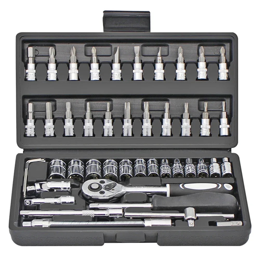 46pcs Socket Set Car Repair Tool Ratchet Spanner Wrench Set Pawl Socket Spanner Screwdriver Professional Metalworking Tool Kit