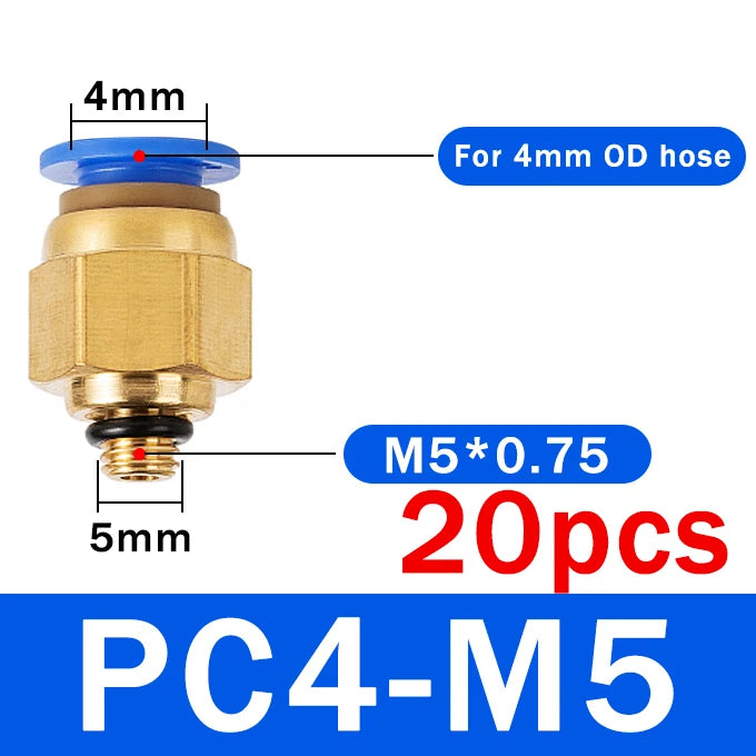 20PCS Pneumatic Air Connector Fitting PC 4mm 6mm 8mm 10mm 12mm Thread 1/8" 1/4" 3/8" 1/2" Hose Fittings Pipe Quick Connectors