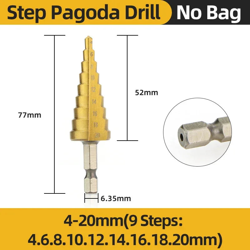 HSS Titanium Step Drill Bit High Speed Stepped Drill Set Saw Drill Tools Conical Stage Drill For Metal Wood