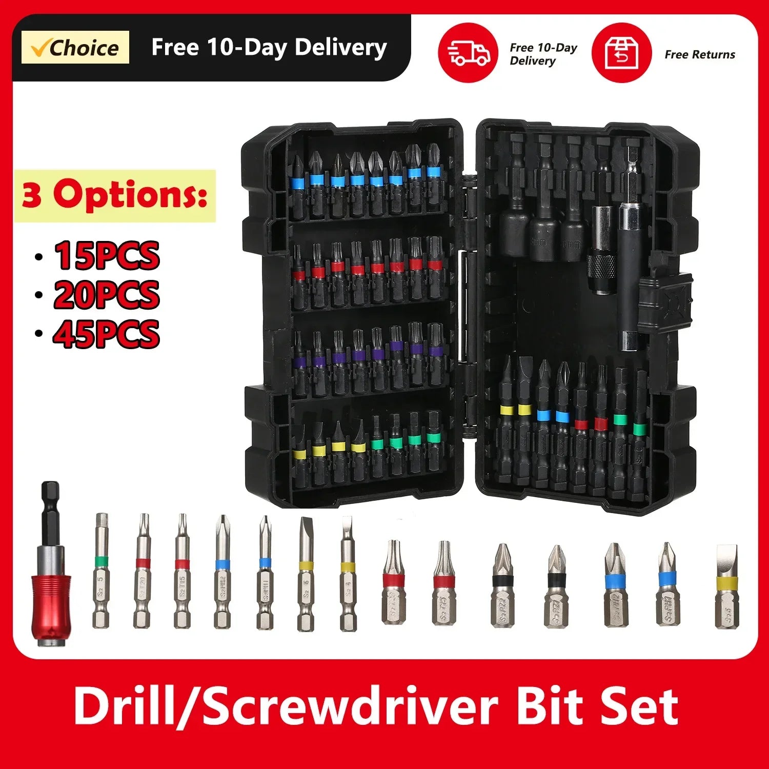 15PCS Drill Bit Set Screwdriver Bit Set Impact Driver Bit Set for Wood, Metal Steel and Security Screwdriver Bits for Power Tool