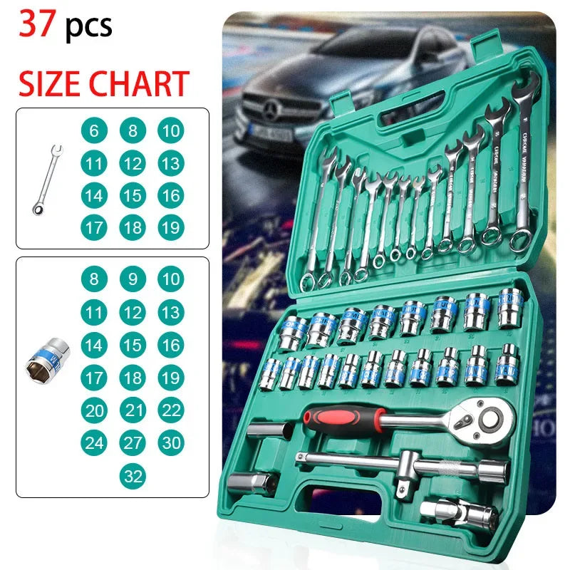 37 Piece Socket Wrench Ratchet Set Mechanical Tool Set Drill Bit Socket Suitable for Automotive Repair and Home Use