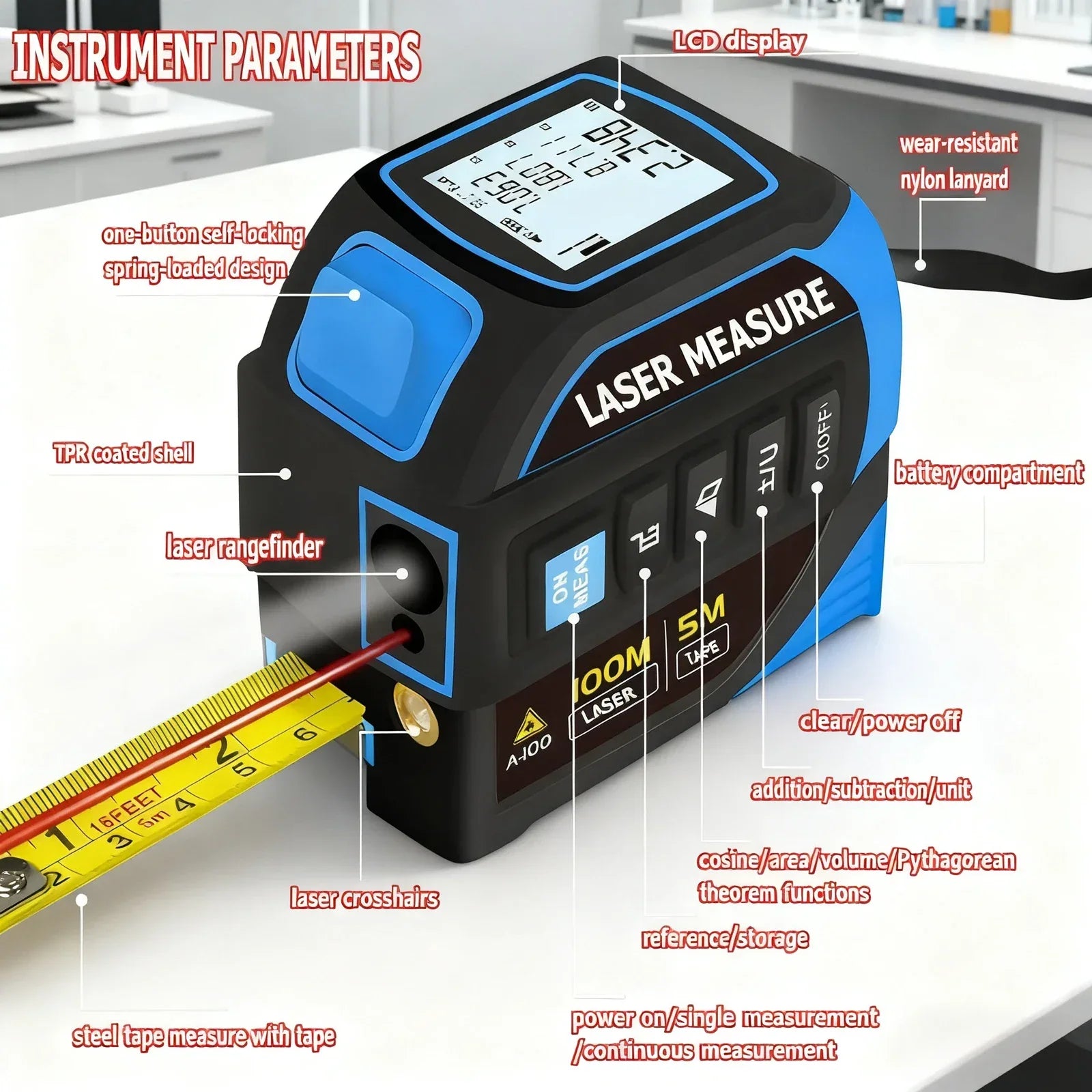 4-in-1 Laser Tape Measure Ruler 40/60/80/100m Laser Rangefinder 5M Infrared Laser Distance High Precision Measuring Instrument