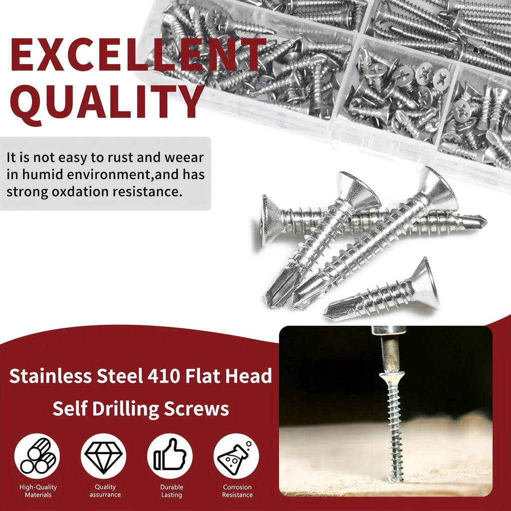 250pcs Stainless Steel Cross Round Head With Pad Self Drilling Self Tapping Screw
