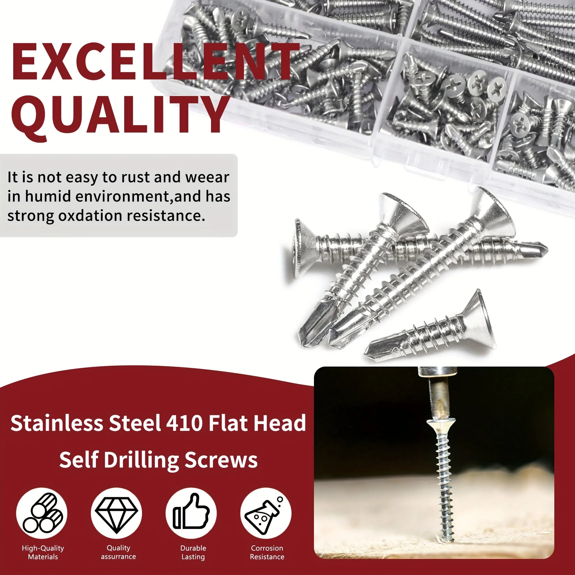 250pcs Stainless Steel Cross Round Head With Pad Self Drilling Self Tapping Screw
