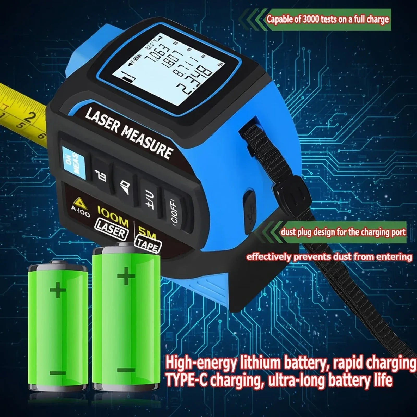4-in-1 Laser Tape Measure Ruler 40/60/80/100m Laser Rangefinder 5M Infrared Laser Distance High Precision Measuring Instrument