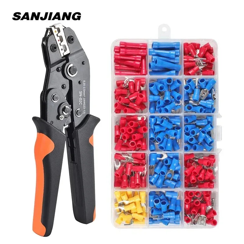 SN-02C wire crimping tool kit with insulated electrical connectors