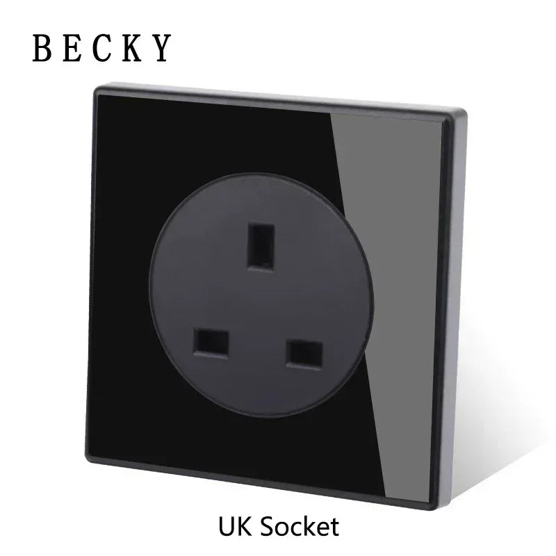 Black Tempered Glass Wall Switch Panel Led European 16a Socket Retro Toggle Light Switch Eu Uk Standard 2usb Socket 1Gang-4gang