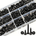 250/340pcs Self-Tapping Screw Set - M3/M4/M3.5/M5 Sizes, Pan Head Phillips Drive, Black Carbon Steel for Wood Furniture
